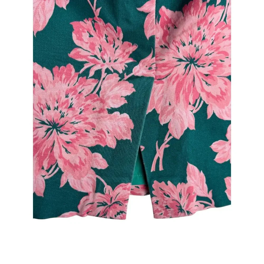 J.Crew Mercantile Green Pink Floral Pencil Skirt Size 4 Lined Stretch Cotton